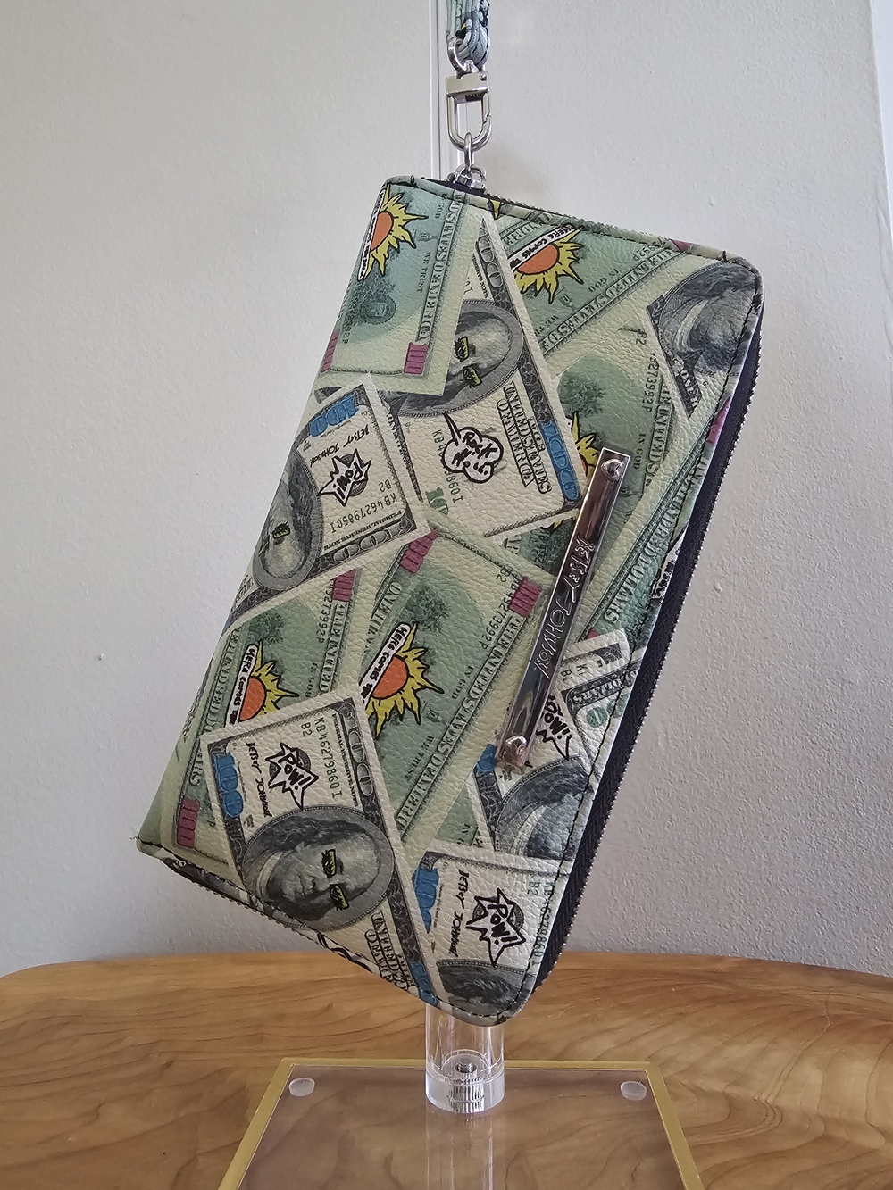 Betsey Johnson Money Print Zip Wallet Wristlet - Multi Green - Picture 6 of 8